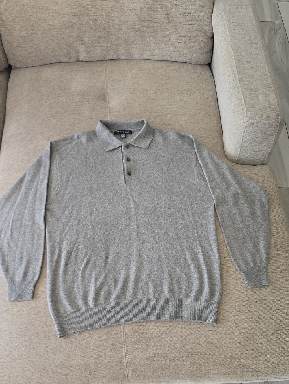 Today's Man Men's Light Gray Polo Cashmere Sweater Sz Large